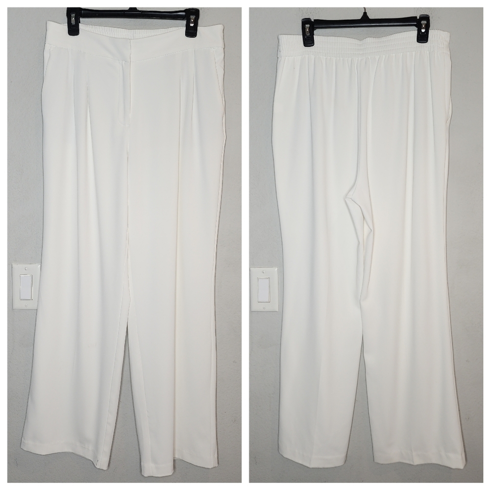 House of Harlow Wideleg Flowy Pleat Off White Dress Pants Elastic Waist Size 10‎